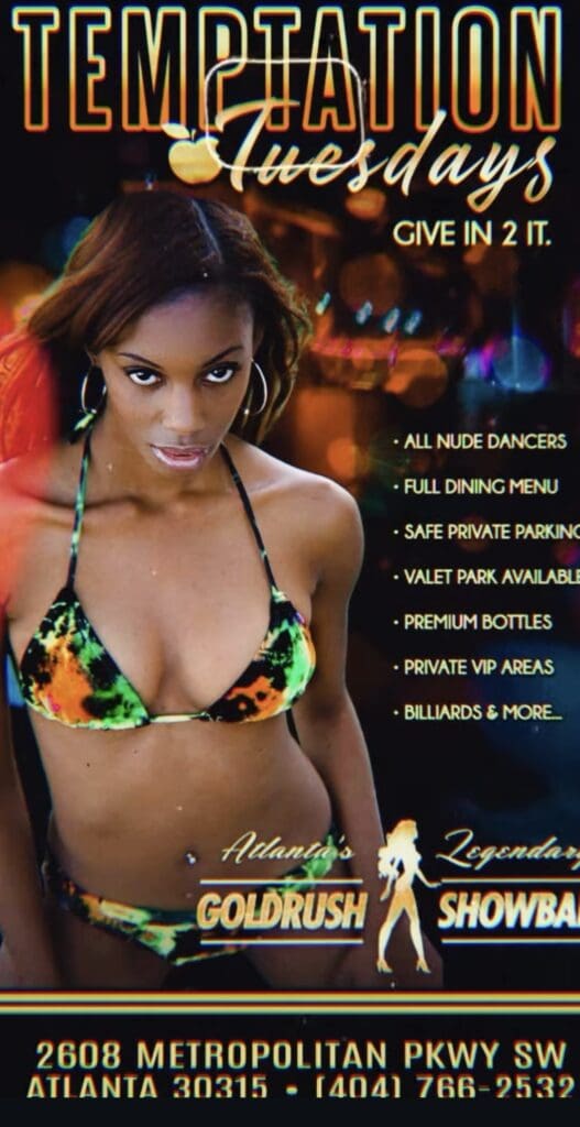 The Legendary Goldrush Showbar, Goldrush Showbar, gentleman's club, Atlanta Georgia, Atlanta, Atlanta GA, strip club, club, food menu, dine-in, food, girls, nightclub, night club, dancers, strippers