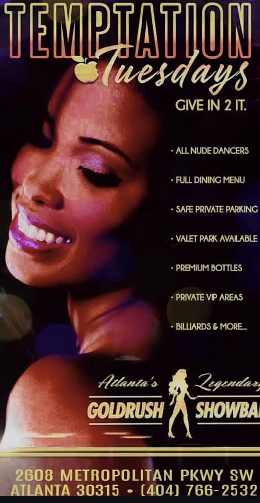 The Legendary Goldrush Showbar, Goldrush Showbar, gentleman's club, Atlanta Georgia, Atlanta, Atlanta GA, strip club, club, food menu, dine-in, food, girls, nightclub, night club, dancers, strippers