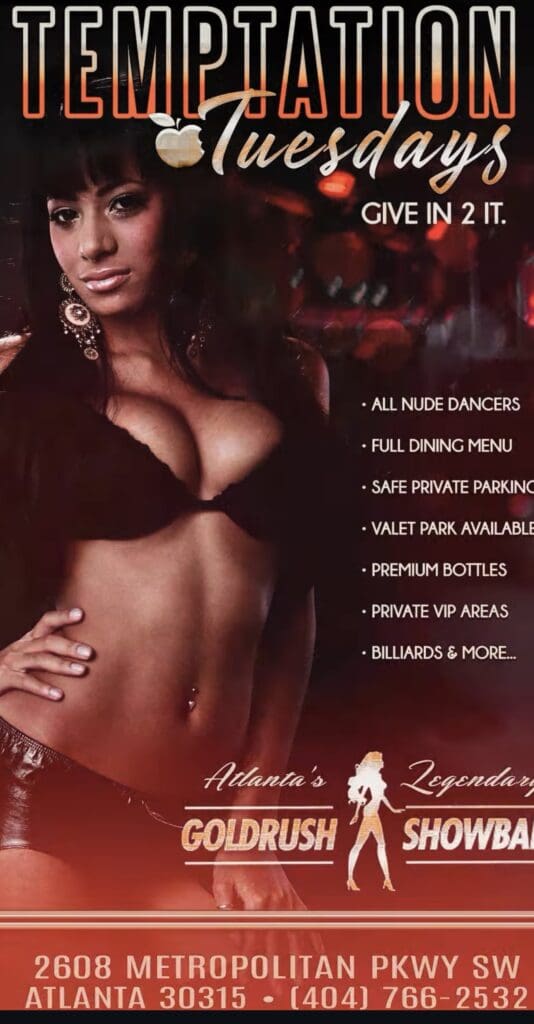The Legendary Goldrush Showbar, Goldrush Showbar, gentleman's club, Atlanta Georgia, Atlanta, Atlanta GA, strip club, club, food menu, dine-in, food, girls, nightclub, night club, dancers, strippers